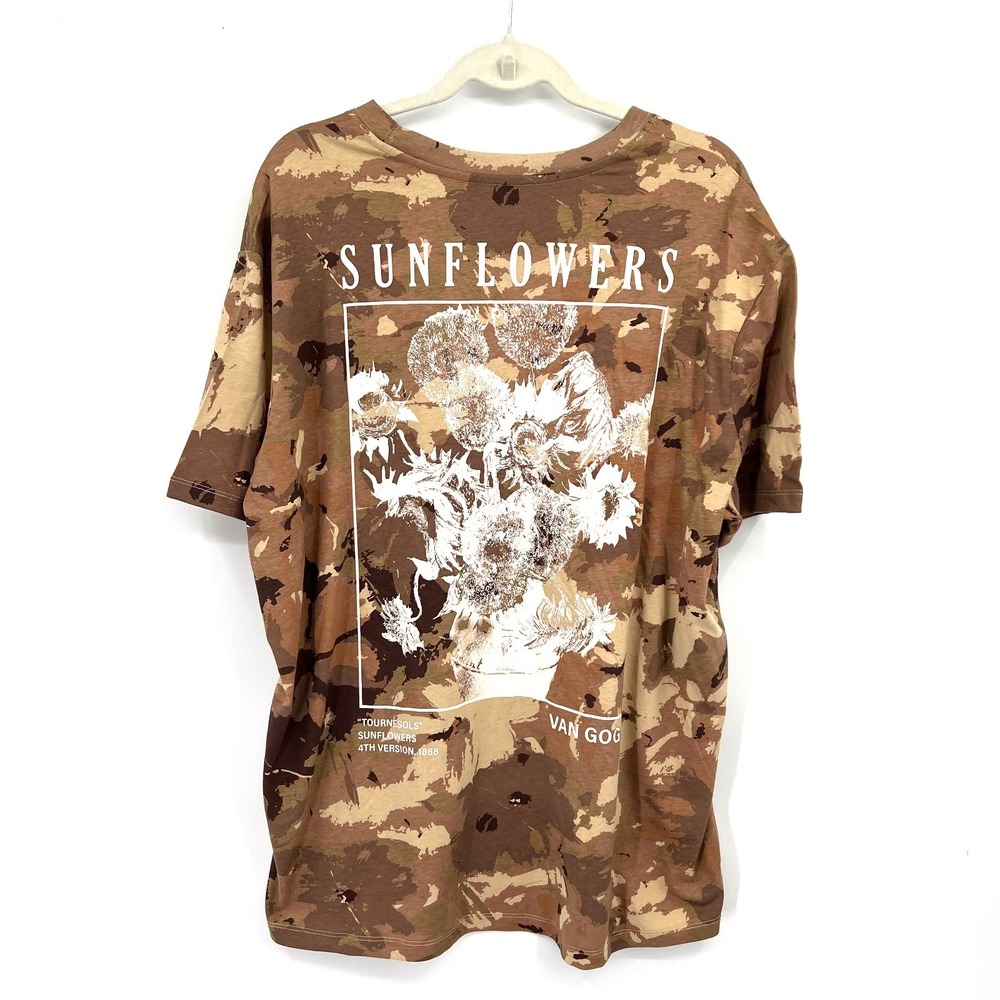 NEW oversized Van Gogh boho sunflowers camo top artsy goblincore grunge XL